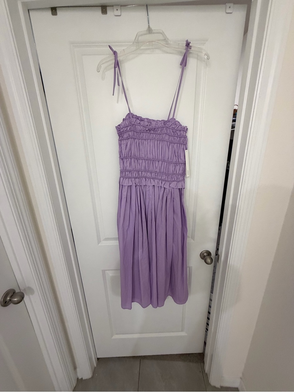 Aqua Lavender Smocked Midi Dress with Tie Straps NWT
